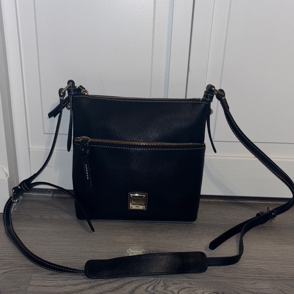 Dooney & Bourke Black Leather Crossbody Purse with Gold Accents - Picture 2 of 16